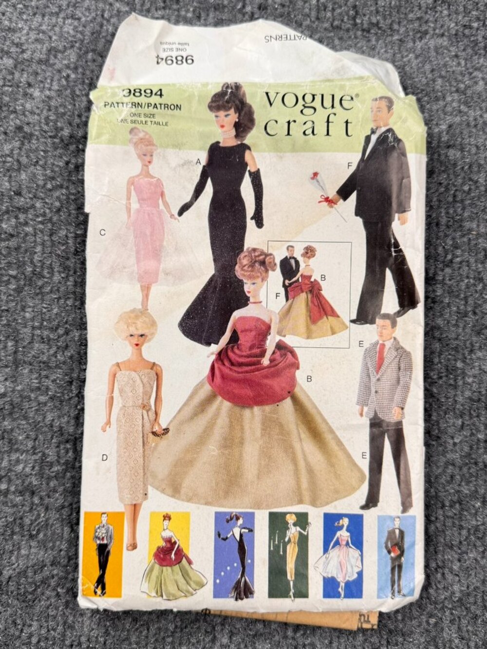vogue craft 9894 vintage doll clothes sewing pattern barbie ken 11.5" gowns suit